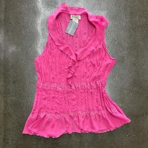 Vintage Clothing Co By Notations Pink Size XL ruffle collar Lace Trim blouse Top